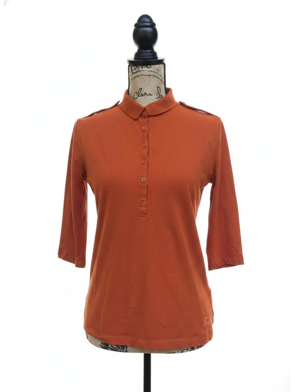 Burberry Brit Burnt Orange 3/4 Sleeve Polo Shirt Size Medium